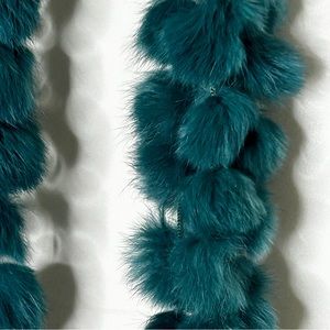 Teal Genuine Rabbit Pom Pom Scarf